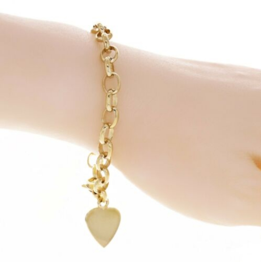 Gold Link Bracelet with Heart Charm - Picture 9 of 9